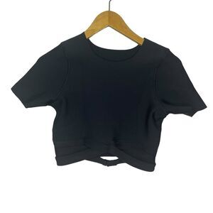 Venus Scuba Knit Crop Top Black Swim‎ Shirt Cropped Crisscross Round Neck Size 8